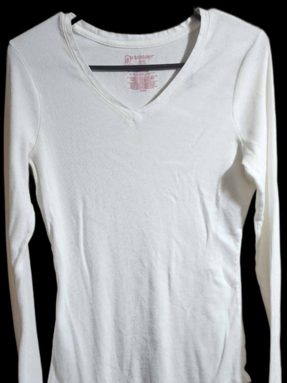 No Boundaries White Ribbed Long Sleeve V-Neck Thermal Top Size XL/XG (15-17)
